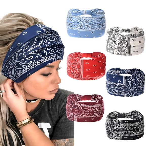 TELOLY 2026 New Wide Headbands for Women Non Slip Boho Headbands Elastic Tie Dye Headbands Yoga Workout Sweat Bands Running Sport Hair Bands for Yoga, Workout, Running, Sports, Daily Wear Pack of 6