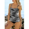 thumbnail image 1 of Women's Black Tie Dye Striped Tummy Control Tankini, 1 of 20