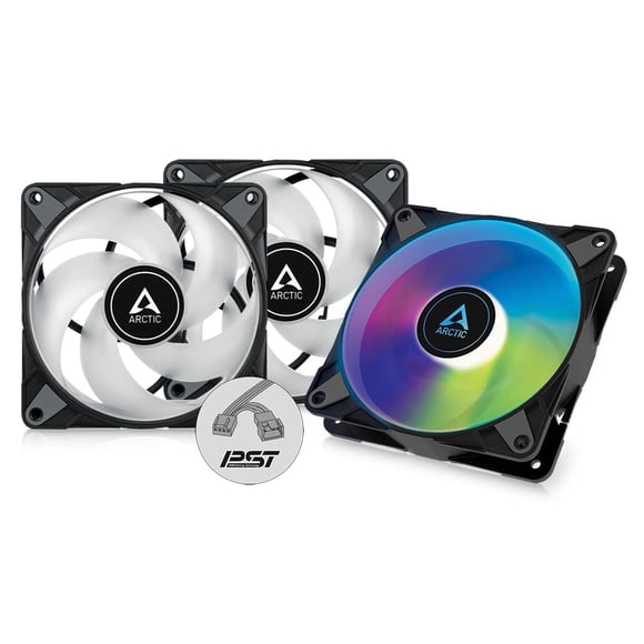 ARCTIC P12 PWM PST A-RGB (3 Pack) - PC Fans, 120mm PWM Case Fan Optimized for Static Pressure, Semi-Passive: 200–2000 RPM (0 RPM <5%), 5V 3 pin