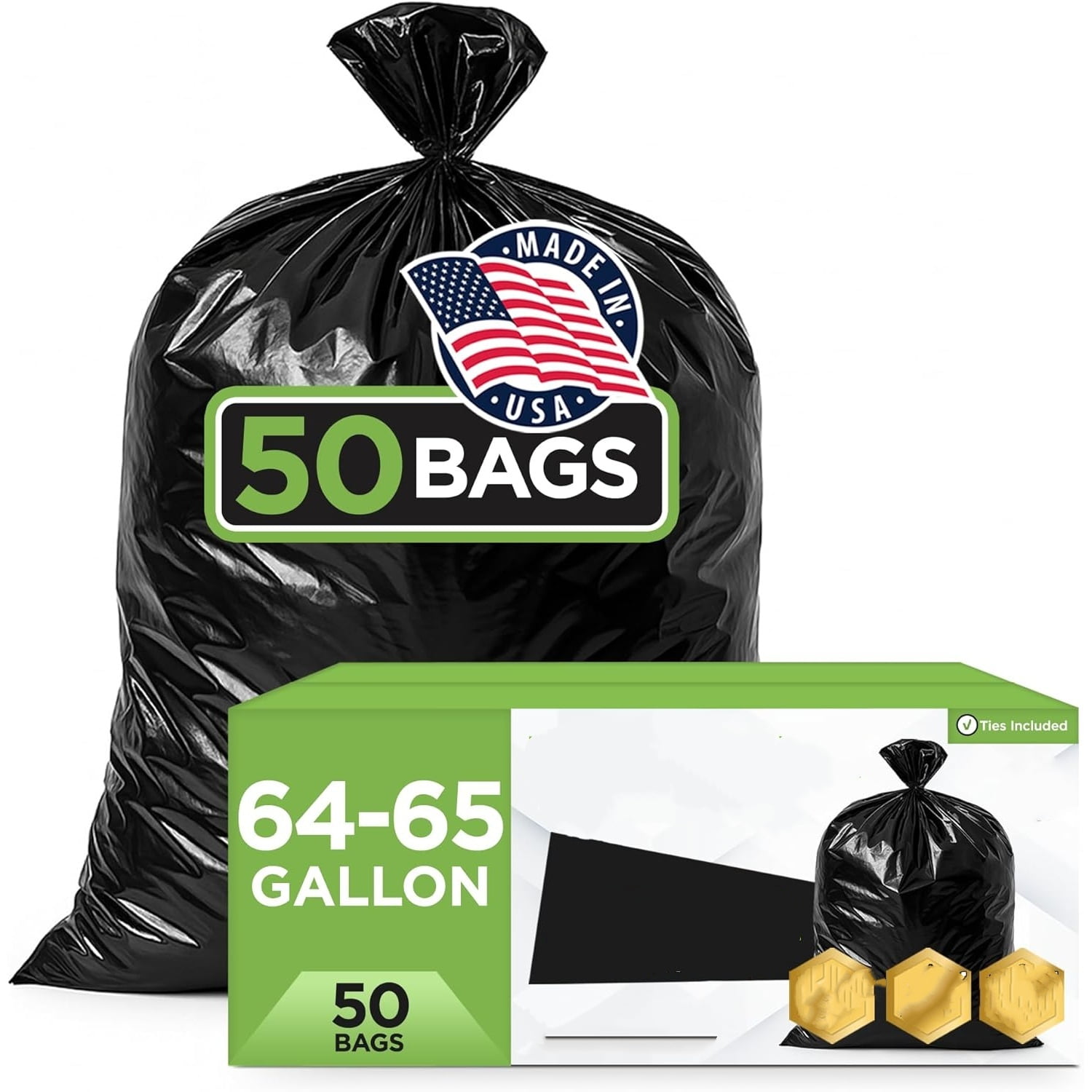 65 Gallon Trash Bags for Toter, (Value-Pack 50 Count w/Ties) Extra Large 64 Gallon Heavy Duty, 60 Gal Trash Bags Outdoor Garbage Can Liner for CustodiansExtra Large Garbage Bag 70 Gallon