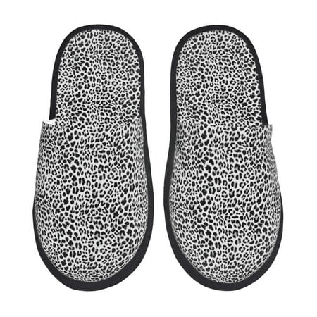Balery Black Leopard Slient Indoor Furry Fleece Comfort House Shoes Soft Non-Slip Home Shoes Cotton slippers House Slippers-- Medium