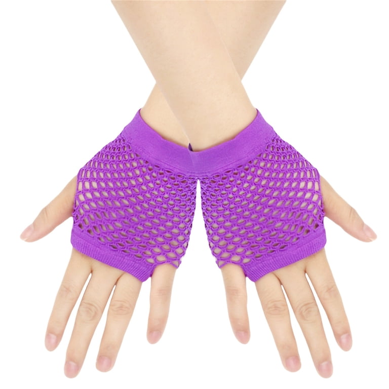 Fish Net Elastic Short Gloves Fingerless Mittens Purple for Ladies 2PCS Fish Net Elastic Short Gloves Fingerless Mittens Purple for Ladies 2PCS