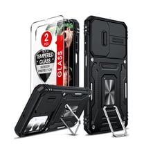 LeYi for Samsung Galaxy A16 5G Case: with Tempered Glass Screen Protector 2 Pcs, with Slide Camera Cover, [Military-Grade] Case Cover and Magnetic Ring Kickstand for Samsung A 16, Black