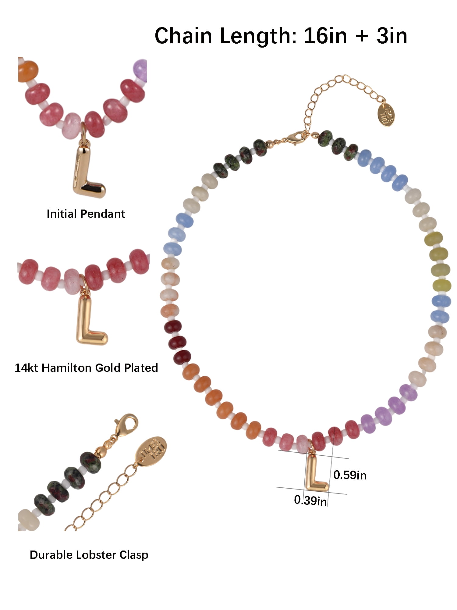 Time and Tru Goldtone Multicolored Bead Initial "L" Necklace