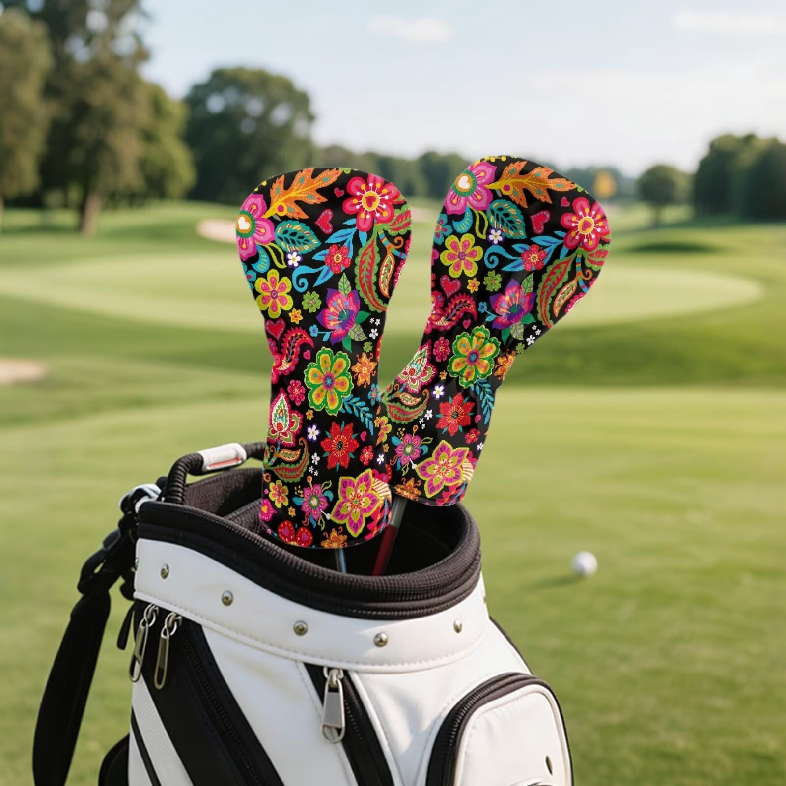 Uorisanigo Golf Club Head Covers, Ethnic Floral Golf Club Driver, Fairway Wood and Hybrid Headcover, PU Leather Design, Soft Fabric Accessories Gifts for Women, Set of 3