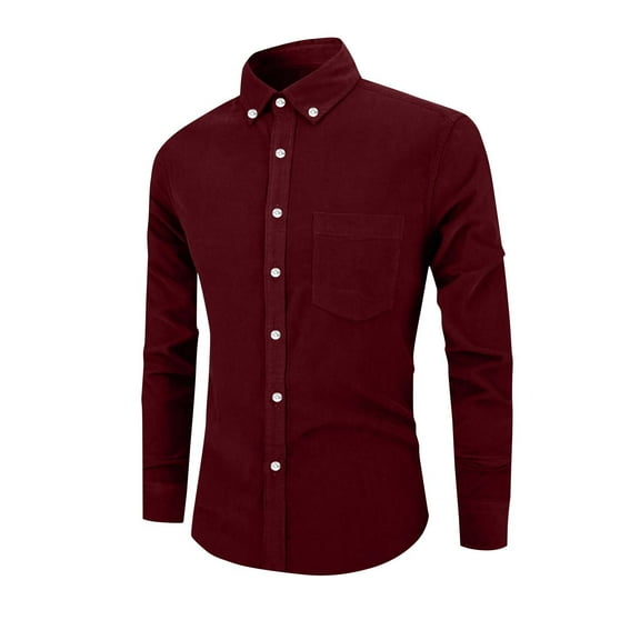 hotojiny Men's Corduroy Shirt Long Sleeve Button down Workwear Classic Regular Fit Casual Fall Tops Wedding Clothing with Pocket