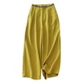 thumbnail image 4 of Dpytoraw Retro Embroidered Linen Wide Leg Pants For Women Summer Casual Trousers With Comfortable Draping Style Women's Casual Pants With Pockets Yellow L, 4 of 5