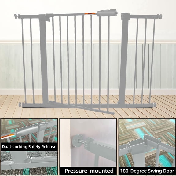 29-57 Inch Dog Gate Indoor, Adjustable Pet Gates for Wide Openings, Pressure Mounted Pet Fence, No Drilling, Expandable Dog Gate for Doorways, Stairways and Hallways (White, 29"-57" W x 30.5“H)