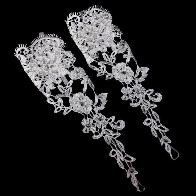 VONKY Woman White Wedding Bridal Prom Party Gloves Lace Fingerless Flower