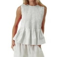 thumbnail image 3 of Women's Pleated Peplum Sleeveless Round Neck Tank Tops, 3 of 9