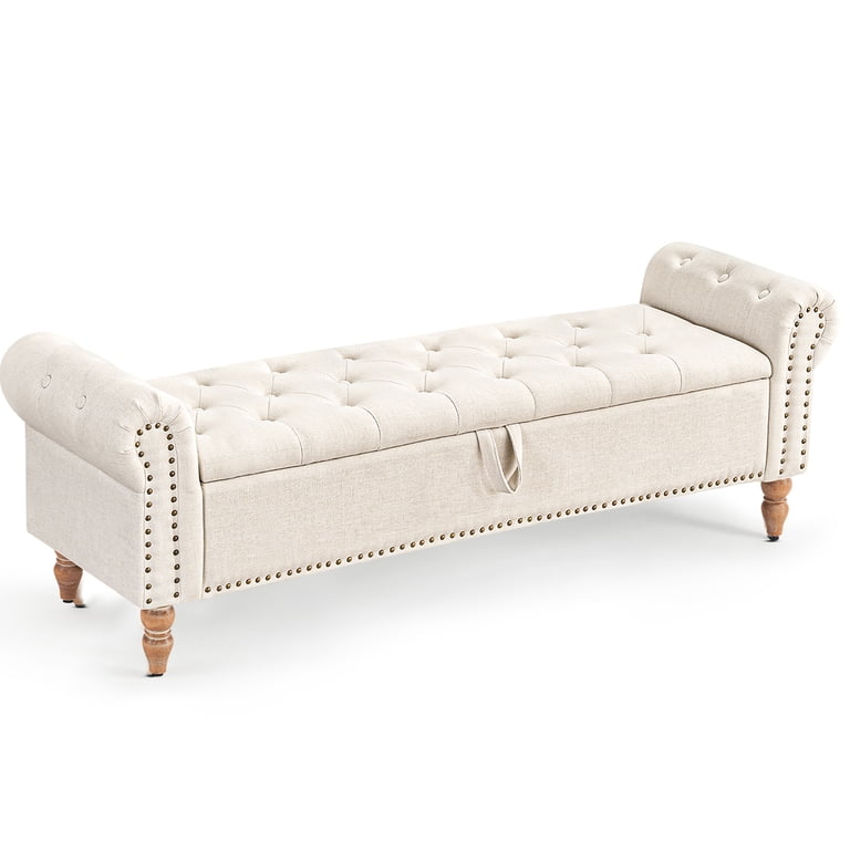 Furniliving 63 In Storage Ottoman Bench, Beige photo 5