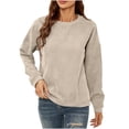 thumbnail image 1 of IROINID Liquidation T-Shirts à Manches Longues pour Femmes en Velours Côtelé Uni Col Rond chandail-Over Haut Col Rond/chemise, Beige, 1 of 6