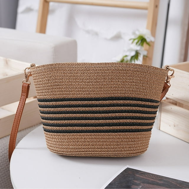 Sacs d'Épaule Élégants pour Femmes - Sacs Bandoulière en Paille Tissée à la Main avec Sangle en Cuir Ajustable - Sacs de Plage Polyvalents pour un Usage Quotidien