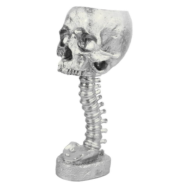 Macetero con forma de calavera, conjunto de soporte para columna vertebral, innovador, exquisito, decorativo, pintado a mano, esqueleto de resina, maceta para el hogar y el jardín, color plateado