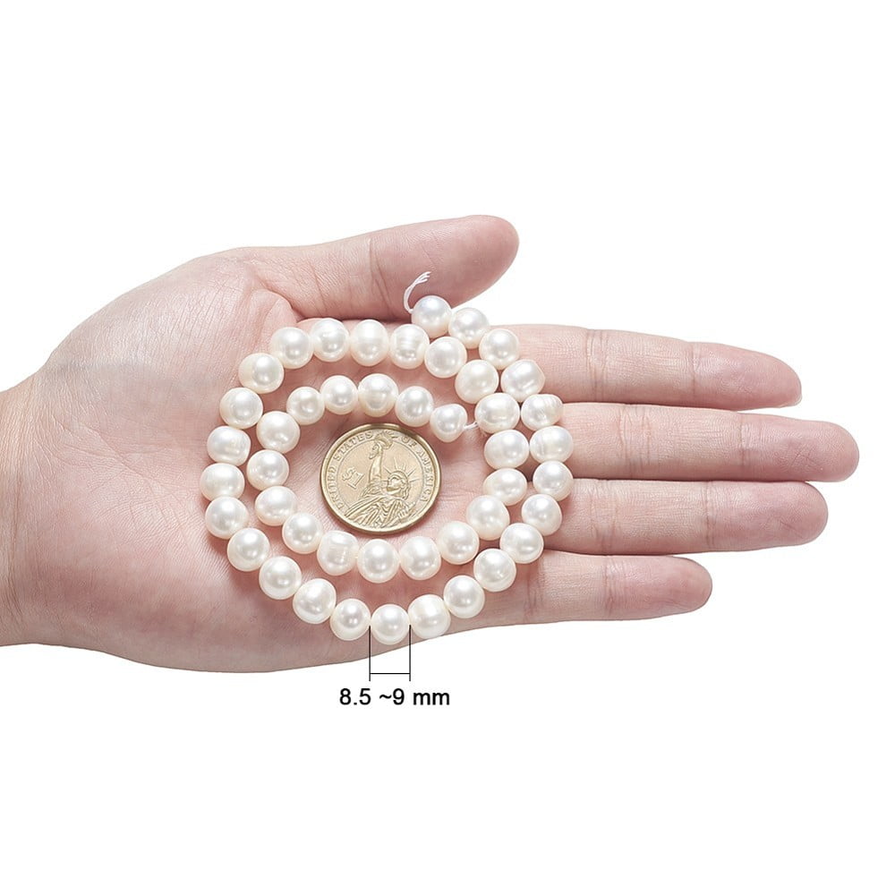 Natural Cultured Freshwater Pearl Beads Strands Round Beige 8.5~9mm Hole: 0.8mm about 45pcs/strand 14.96 inch(38cm)