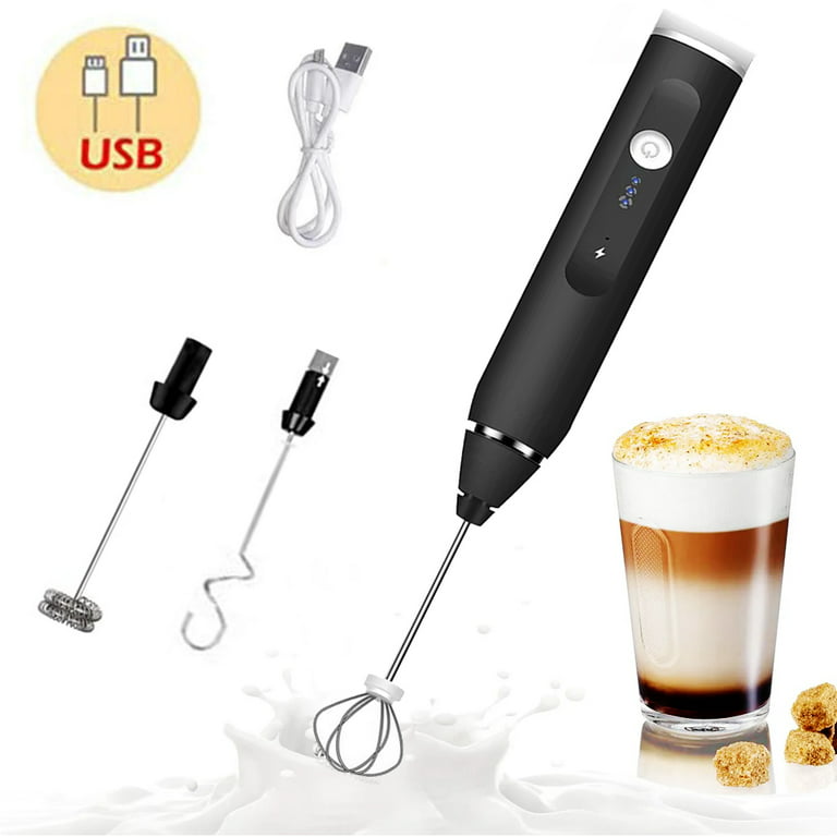 Milk Frother Handheld With 2 Mixer,3-Speed,USB Rechargeable Electric Foam  Maker for Coffee Frappe Latte Cappuccino Hot Chocolate