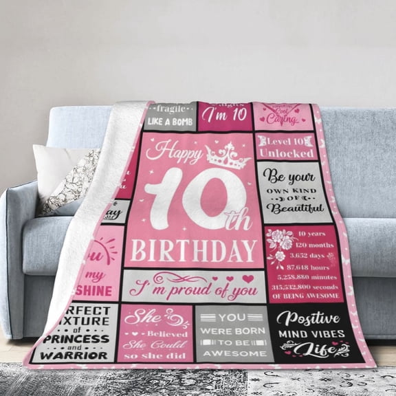 10th Birthday Blanket Gift Throw Blanket Cozy Soft Pink Butterfly Gift for Daughter Granddaughter 50x40