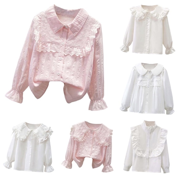 LIIPEE Casual Blouses For Girls Long Sleeve Flat Collar Button Up Shirts Kids School Party Solid Color Elegant Shirt,9-10 Years