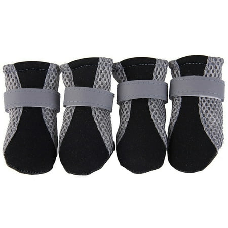 Elquetsk 4 Piece Set Of Pet Dog Shoes with Non Slip Soft Sole Breathable Mesh and Adjustable Strap Boots Pet Supplies Black