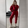 thumbnail image 5 of 2 Pcs/Set Women Top Pants Set Stand Collar Long Sleeve Elastic Cuff Sweatshirt Drawstring Stretchy High Waist Ankle-banded Trousers Sport Fitness Tracksuit, 5 of 7