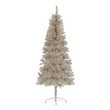 Holiday Time Pre-Lit Rose Gold Tinsel Christmas Tree, 6.5',