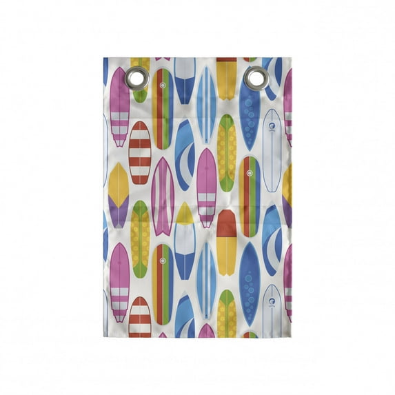 Surfing Hanging Pocket Organizer, Repeating Summer Beach and Ocean Fun Item Colorful Various Surfboards Pattern, Printed Polyester Storage Bag with Pockets, 14" x 20", Multicolor