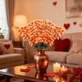 thumbnail image 5 of hulanddfd Valentine's Day Artificial Flowers Bouquet, 21.65inches Fake Flower Branches Faux Plants Greeneries Valentines Day Desktop Decoration for Wedding Party Vase Home Decor Orange, 5 of 6