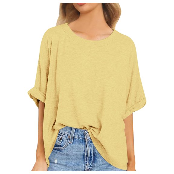 SHITINN Womens Short Sleeve Oversized Tops Summer Crew Neck Loose Casual Tee T Shirt Casual T Shi Short Sleeve Blouses for Women Women Clothing Women's Clothes