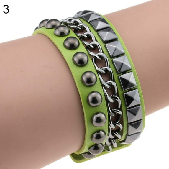 Ayyufe Women's Layered Punk Rock Rivet Bracelet Studded Leather Metal Chain Bangle