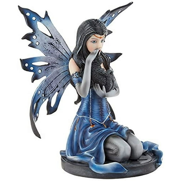 PTC 8.5 Inch Blue Winged Mystical Fairy Cradling Cat Statue Figurine