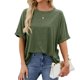 thumbnail image 1 of Camiseta informal de mujer de color liso, cuello redondo y manga corta holgada - Poliéster, ropa de verano - Tallas S-XXL, estampado, 1 of 7