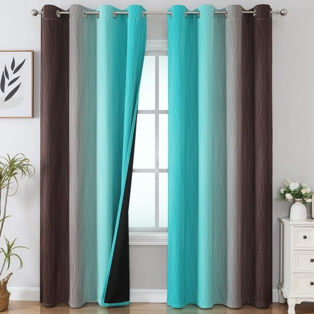 Cortinas opacas Estelar Textiler, marrón y verde azulado degradado, 132 x 213 cm