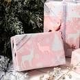 thumbnail image 4 of Christmas Pink Wrapping Paper Mini Roll, Reindeer & Snowflake, Metallic Foil, Rose Gold Foil Reversible Design for Festive Winter Holiday, Family Gathering, 17 inches x 32.8 Feet, 4 of 14