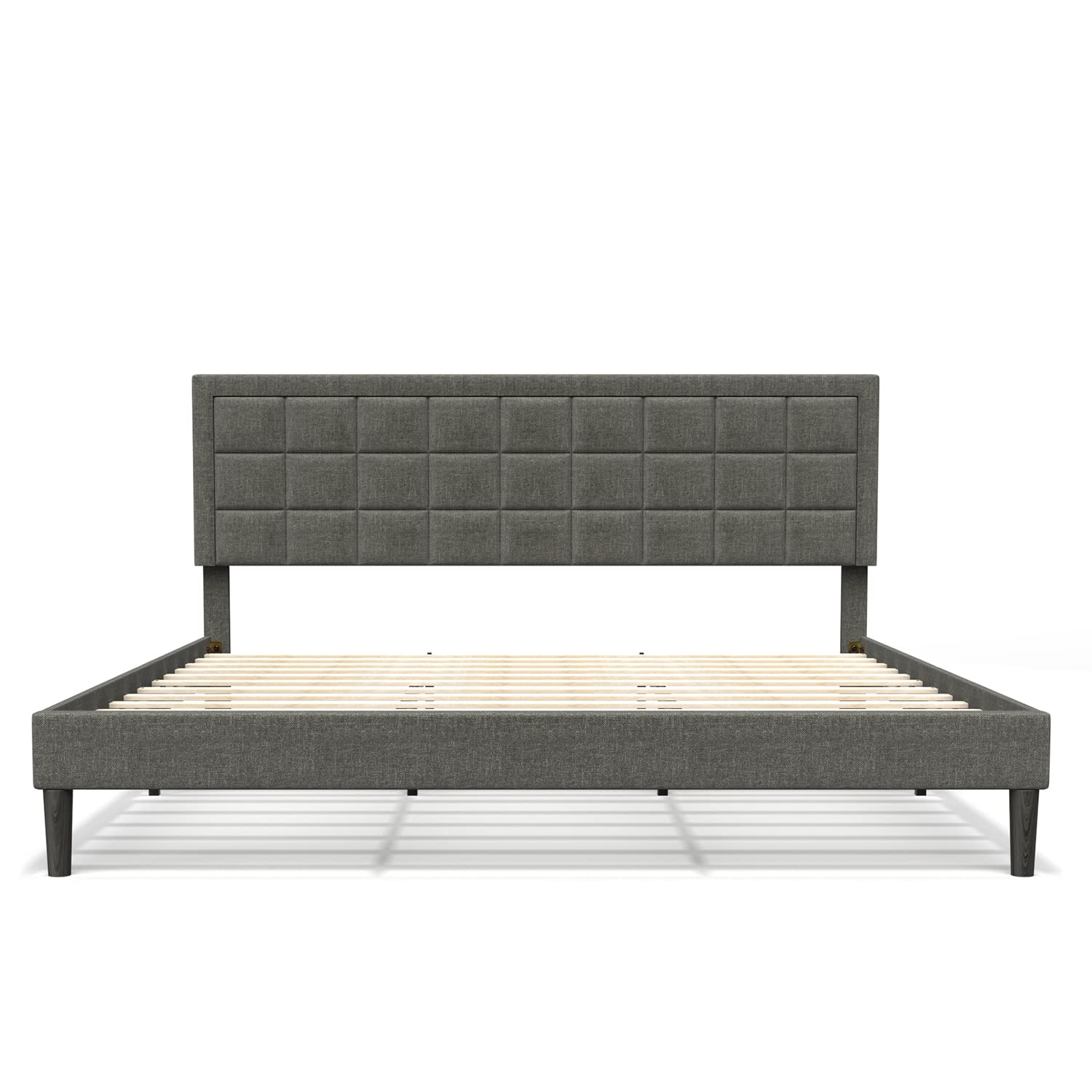 BONSOIR FULL Size Bed Frame Upholstered Modern Low Profile Platform with Tufted Headboard No Box Spring Needed Linen Fabric Charcoal Gray