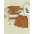 thumbnail image 3 of Infant Baby Boys Summer Short Set, Short Sleeve Hooded Striped T-shirt with Elastic Waist Shorts Outfit, 3 of 8