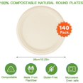 thumbnail image 3 of 140 Pack 10 Inch Paper Plates, 100% Compostable Biodegradable Disposable Plates, Heavy Duty Bagasse Sugarcane Plates for, 3 of 7