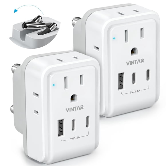 2 Pack South Africa Plug Adapter, VINTAR Foldable Type M Travel Adapter with 4 AC Outlets and 3 USB Ports(2 USB C), Travel Essentials for C