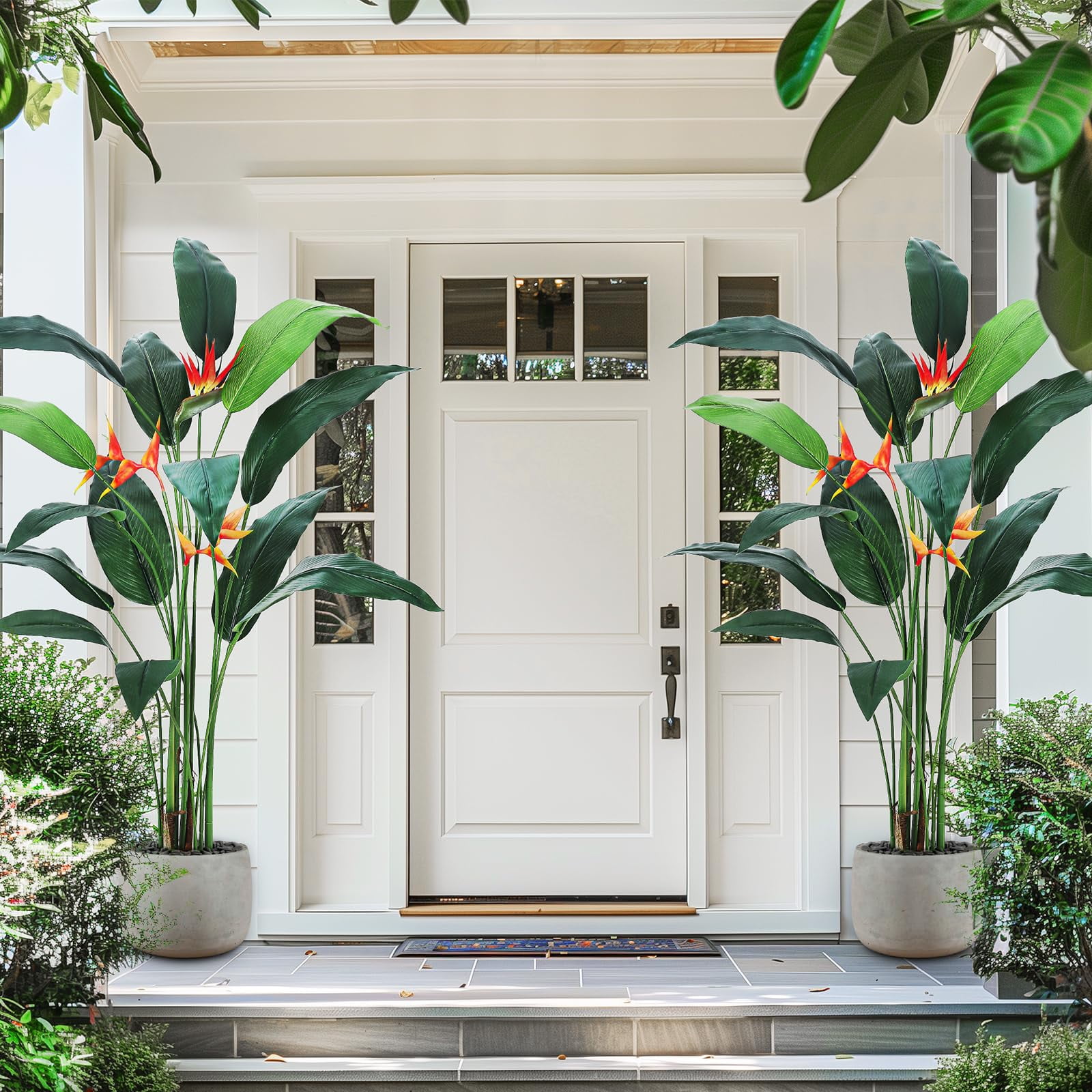 Artificial Bird of Paradise Plant 6FT(72in) FakeTree for Indoor Outdoor Modern Decor Faux Plants for Home Office Perfect Housewarming Gift with 17 Trunks Faux Leaves and 3 Faux Flowers