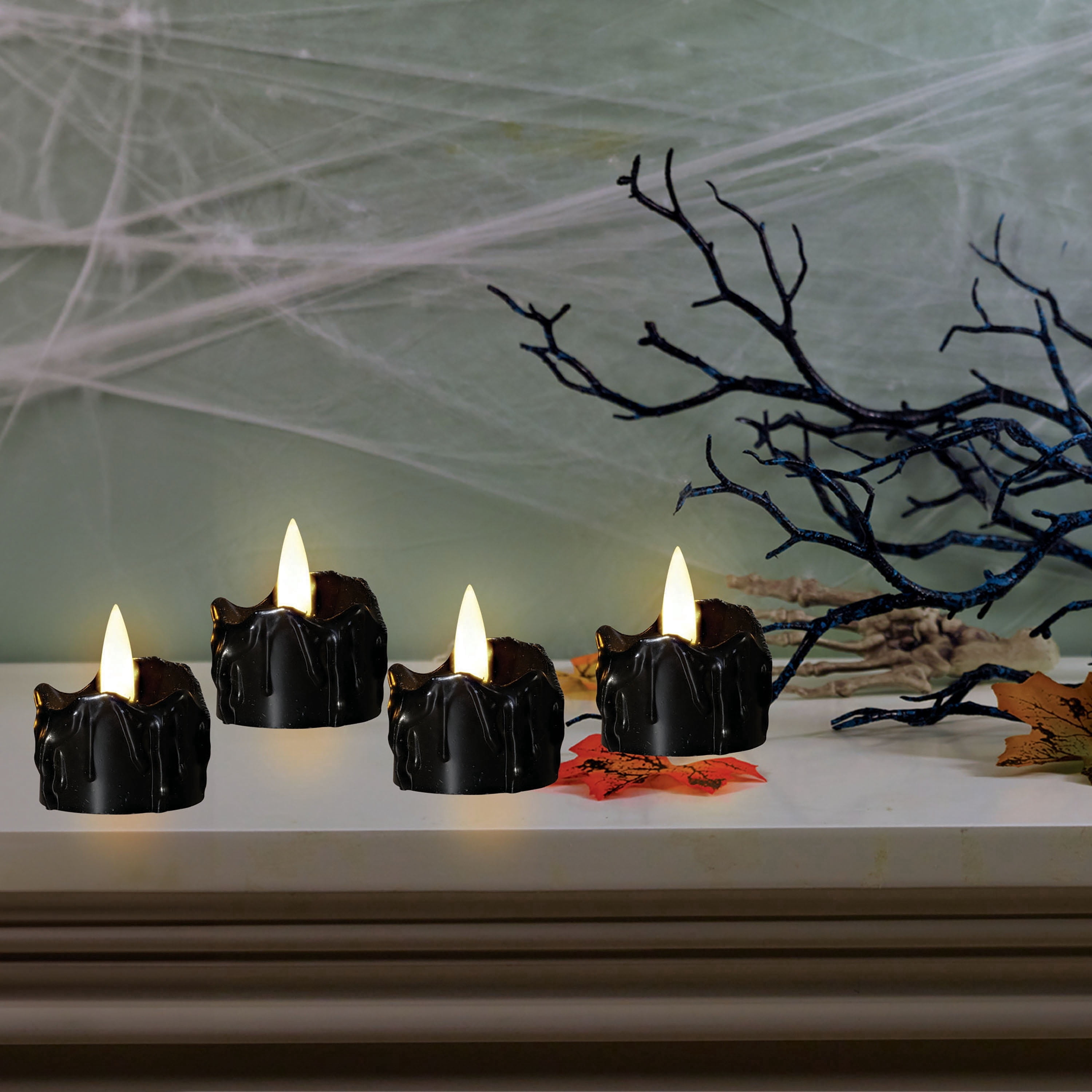 Battery-Operated LED Flickering Votives, Black, 4 Count, Halloween by Way To Celebrate