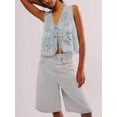 thumbnail image 6 of Women Tie Front Vest Floral Eyelet Embroidered Tank Y2K Sleeveless V Neck Crop Shirt Top Light Blue S, 6 of 7