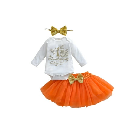 

Michellecmm Baby Clothes Set Letter Print Romper+Tulle Skirt+Bow-knot Headband