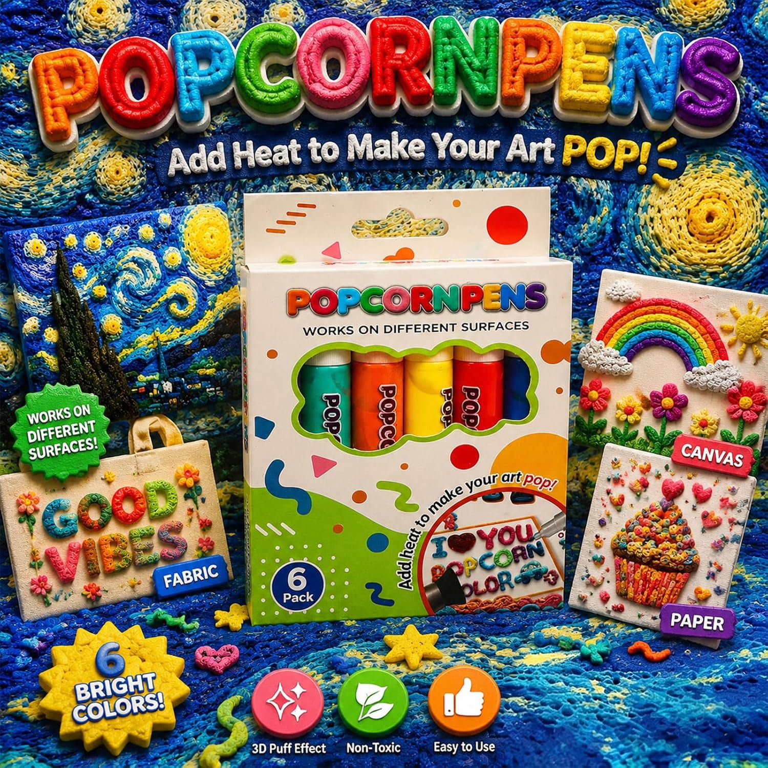 3D Relief Art Pen, Bubble Popcorn Drawing Pens, 3D Art Popcorn Pens for DIY Crafts, Creative Drawing Tools for Greeting Cards, Albums, Posters & Decorations (2 Boxes)