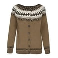 thumbnail image 5 of GUZOM Sweaters Womens Acrylic Cardigan Sweater - Fair Isle Pattern, Button-Front Crew Neck, Brown, Plus Size S-5XL, Ribbed Cuffs, Fall Winter Casual Knit,Size 4XL, 5 of 6