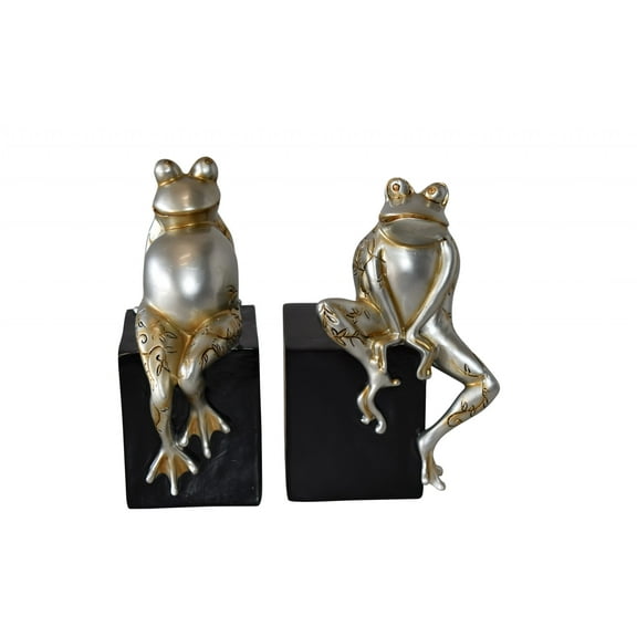 Pair of Happy Frogs Sitting on a Cube Resin Statue Size: 6" x 4" x 9"H