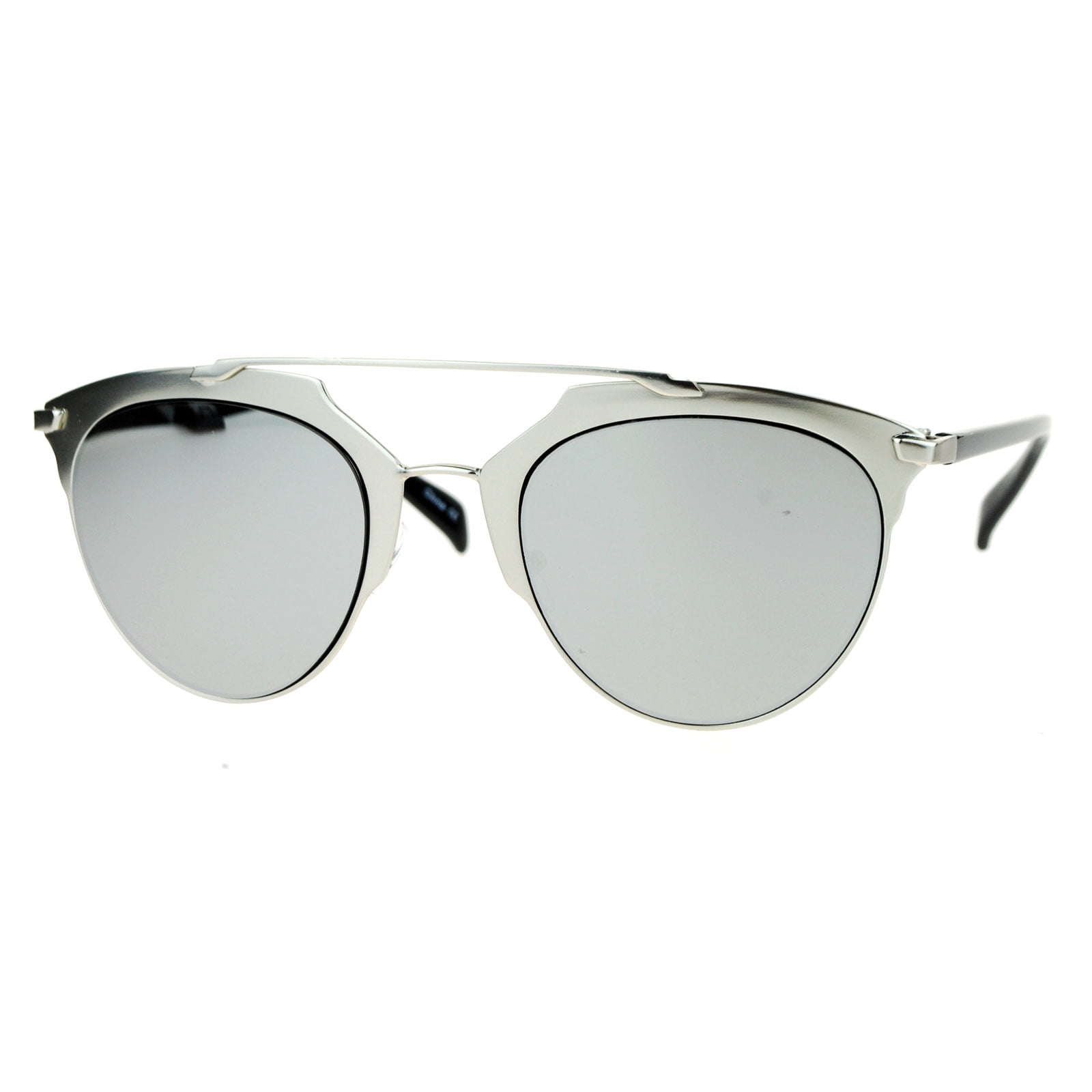 Sa106 Hipster Metal Half Horn Rim Mirrored Mirror Lens Sunglasses Silver Mirror