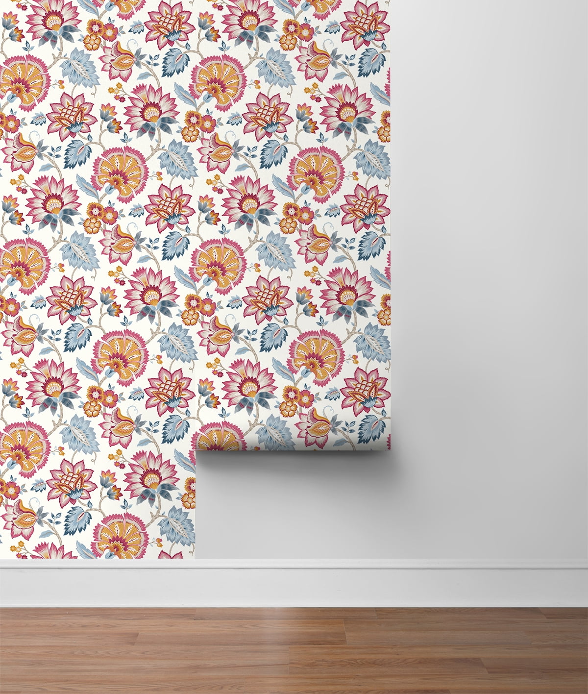 NextWall Fandango Pink & Bluebird Jacobean Blossom Floral Peel and Stick Wallpaper