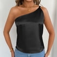 thumbnail image 5 of Summer Plus Size Women's Camisole Tank Top Sleeveless Blouse Round Neck Casual Tank Solid Elegant Pleated One Shoulder T-Shirt Tops Black XL, 5 of 7