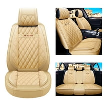 Maidao 5 Seats Car Seat Covers, Waterproof Pu Leather Front Rear Car Seat Cushion Cover Universal Auto Truck Van SUV Beige