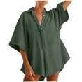 thumbnail image 2 of Yuyuzo Women Jumpsuit V-Neck Half Button Collared Rompers Short Sleeve Oversized Lightweight Overalls, 2 of 7