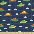 thumbnail image 2 of Ambesonne Cartoon Fabric by the Yard Upholstery, Ufo Playful Drawing, 2 Yards, Indigo and Multicolor, 2 of 5